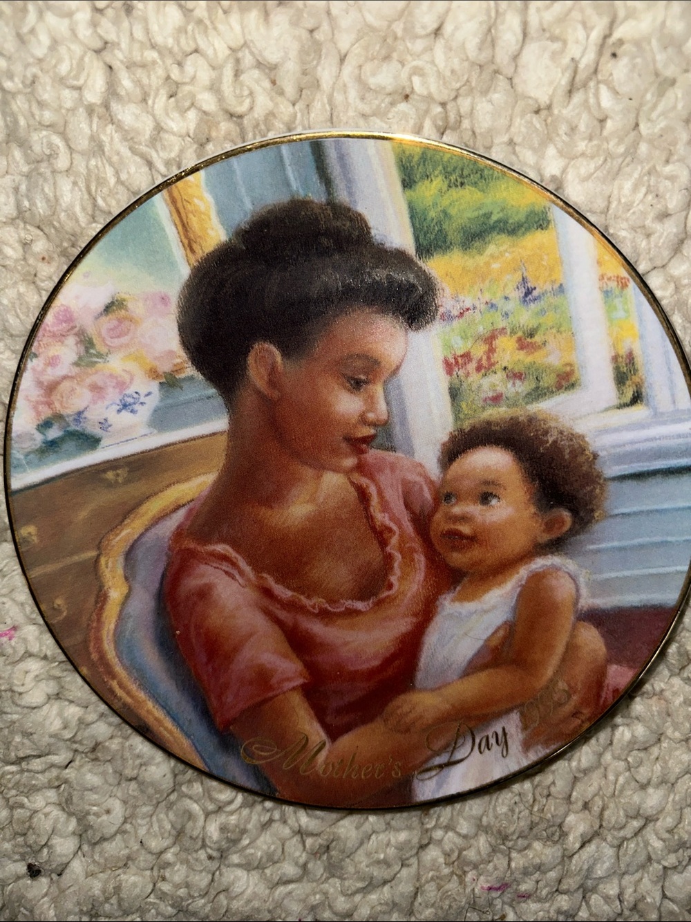 Avon Mother and Child Decorative Plate - Brown, Cream, Pink